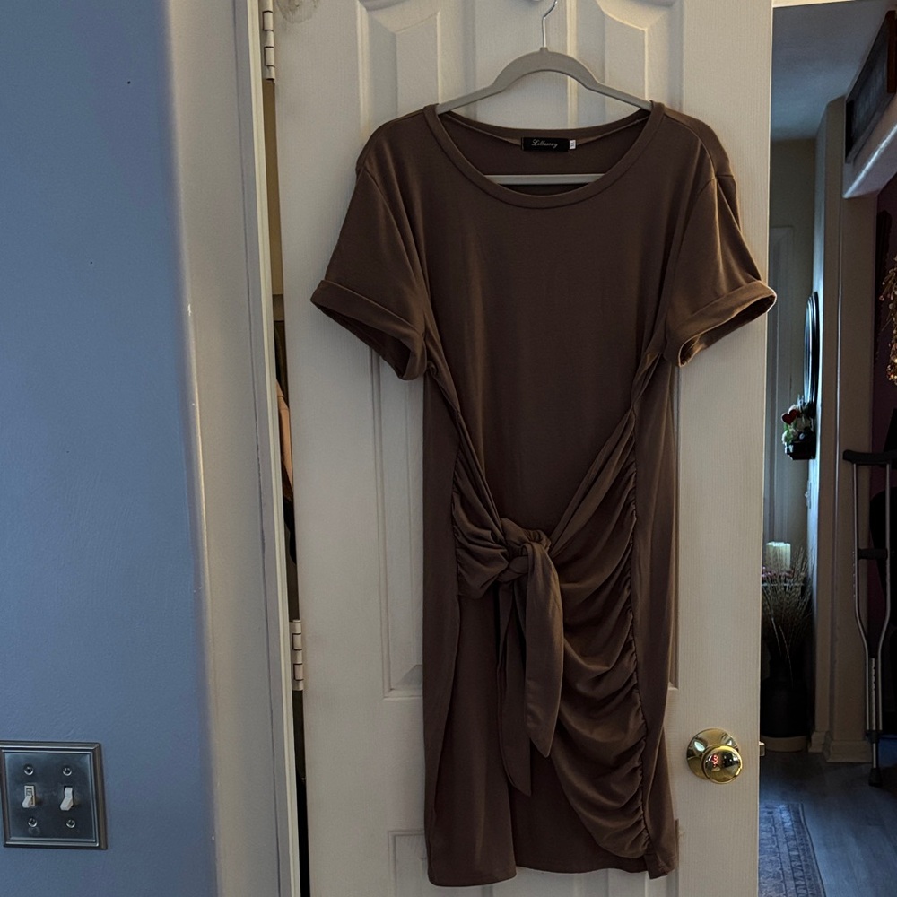 Stylish Brown Mini Dress with Tie Detail